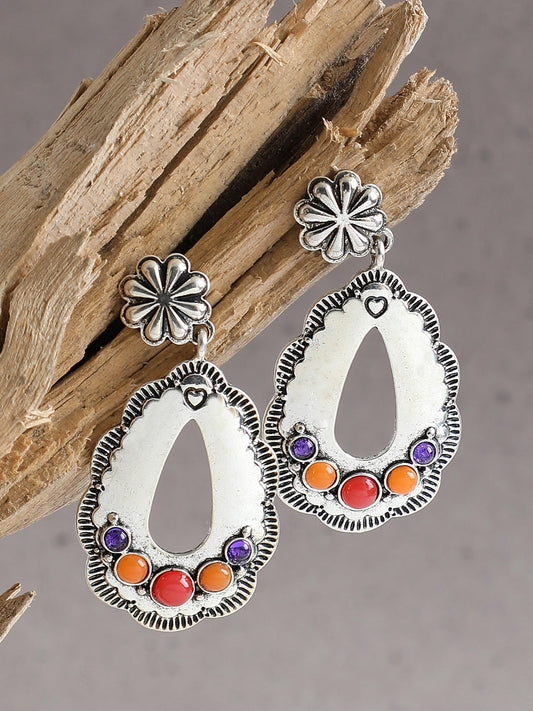 SILVER PLATED PARTY DESIGNER STONE DROP EARRING FOR WOMEN