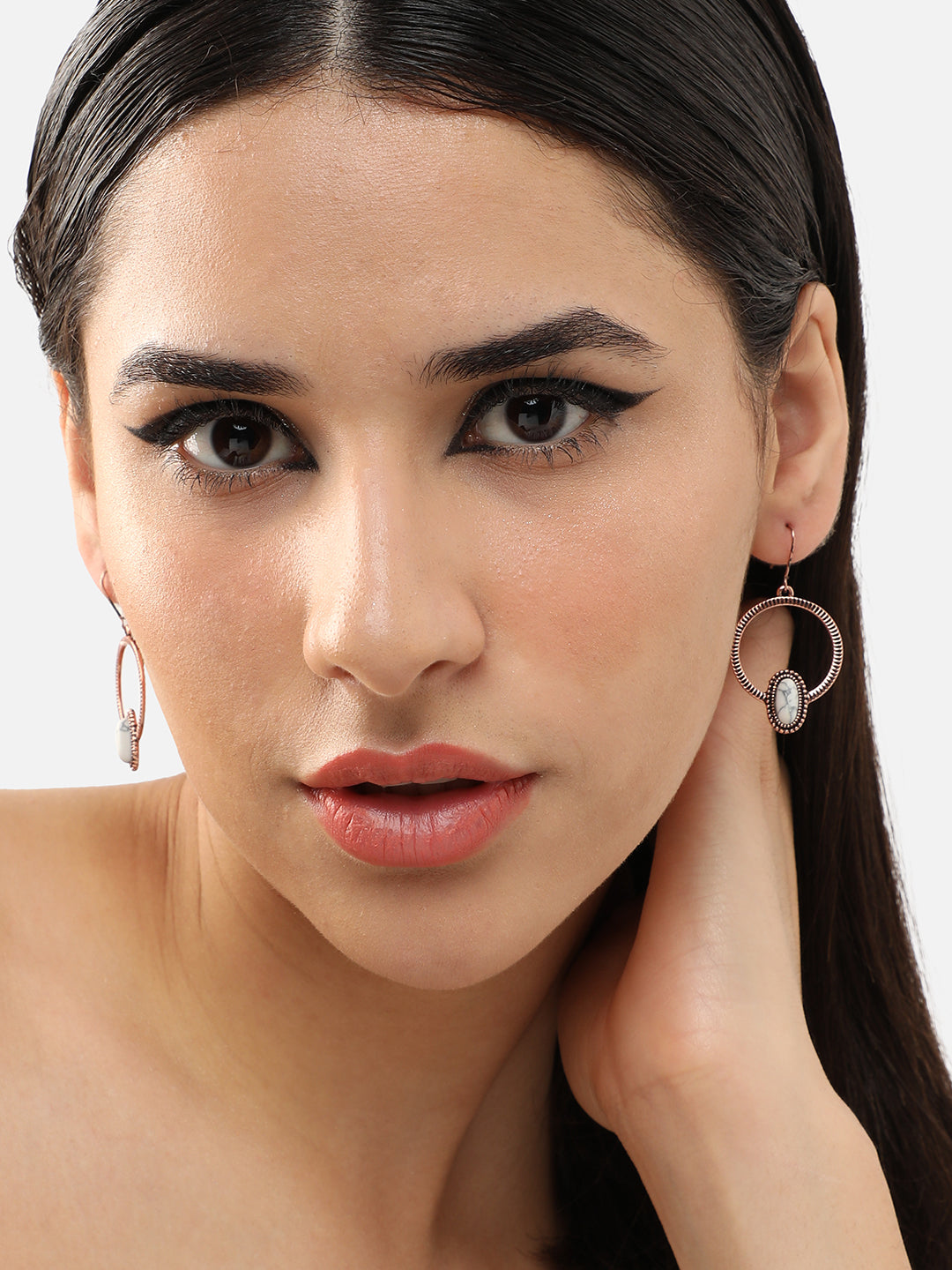 GOLD PLATED PARTY DESIGNER STONE DROP EARRING FOR WOMEN