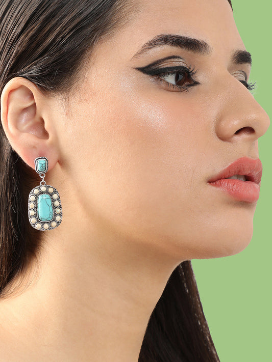 SILVER PLATED PARTY DESIGNER STONE DROP EARRING FOR WOMEN