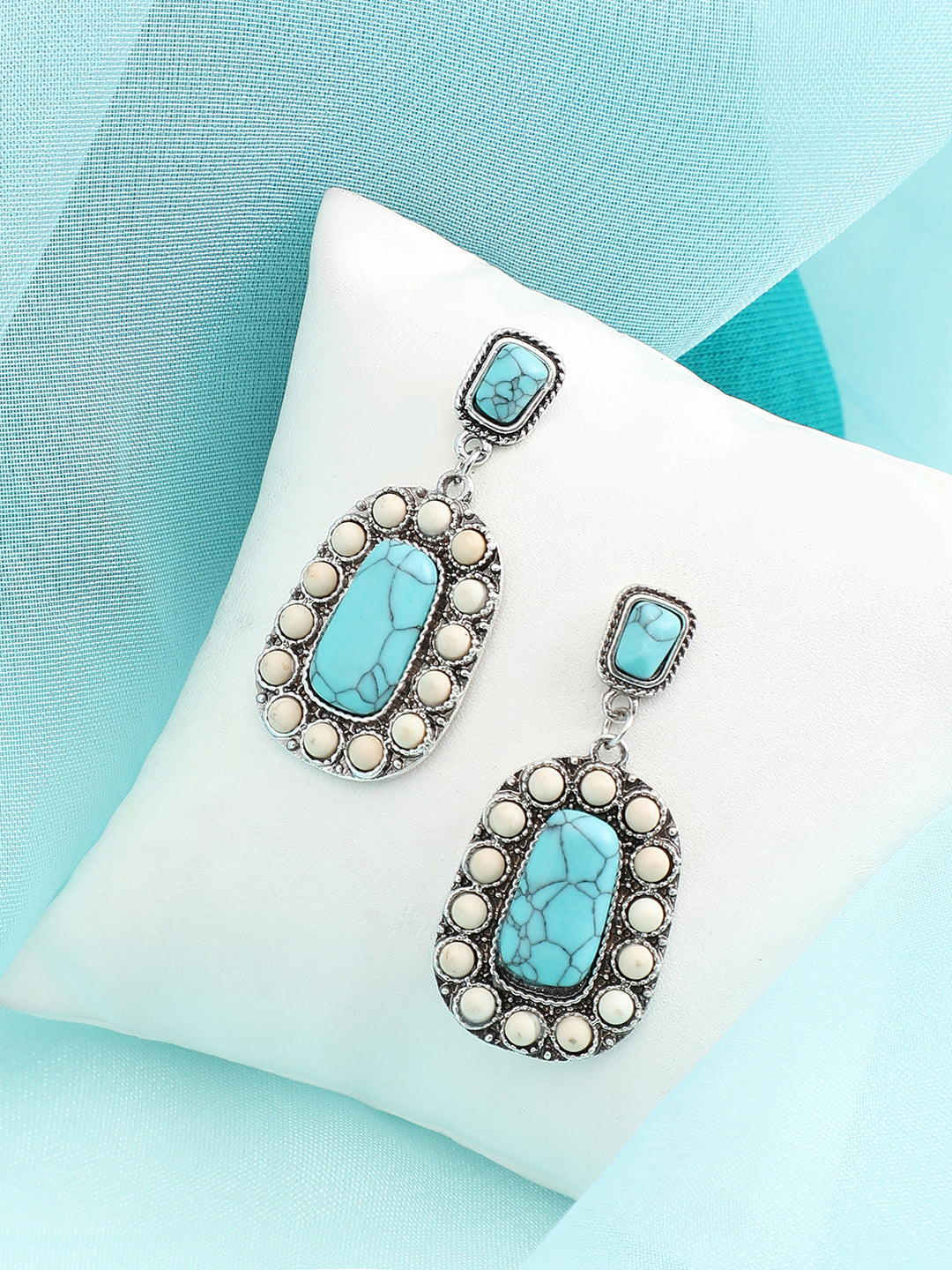 SILVER PLATED PARTY DESIGNER STONE DROP EARRING FOR WOMEN