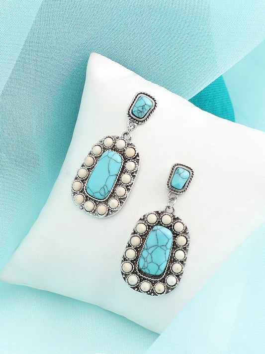 SILVER PLATED PARTY DESIGNER STONE DROP EARRING FOR WOMEN