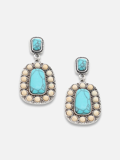 SILVER PLATED PARTY DESIGNER STONE DROP EARRING FOR WOMEN