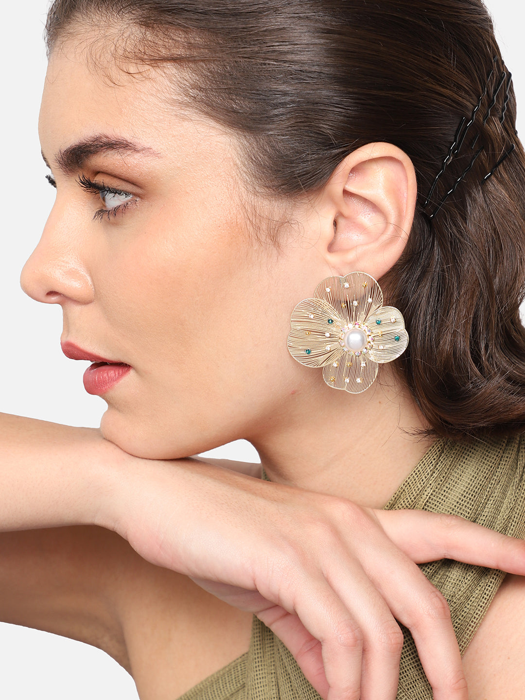 Gold Plated Party Designer Stone Drop Earring For Women