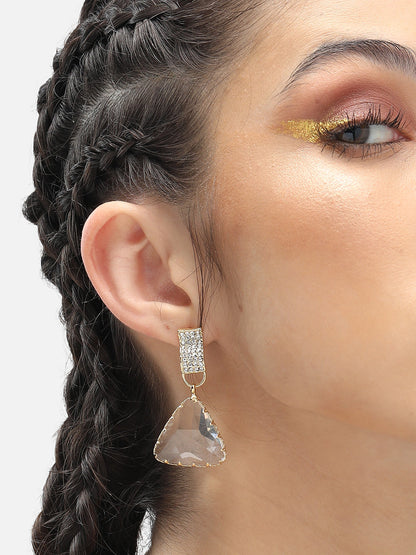 Gold Plated Party Designer Stone Drop Earring For Women