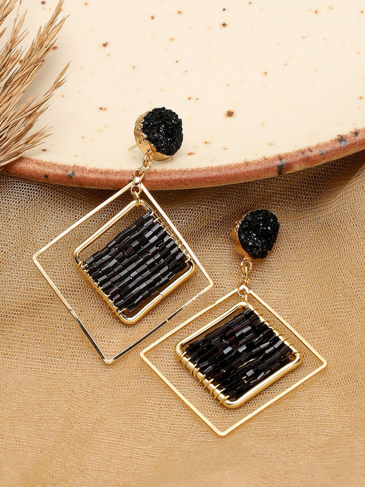 GOLD PLATED PARTY DESIGNER STONE DROP EARRING FOR WOMEN