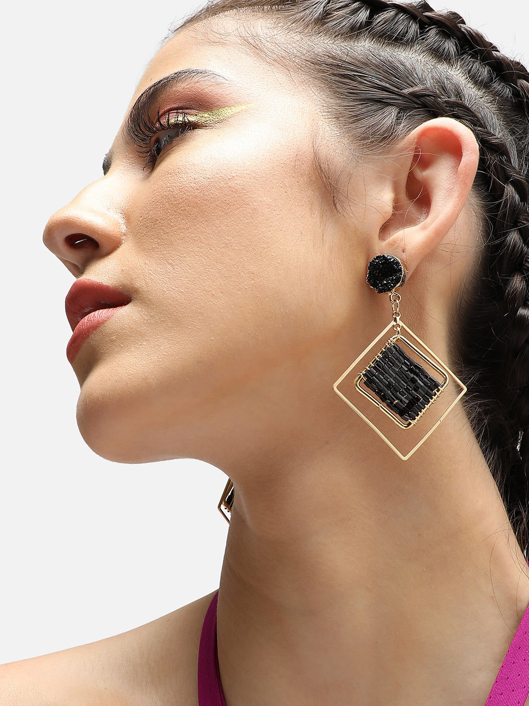 GOLD PLATED PARTY DESIGNER STONE DROP EARRING FOR WOMEN