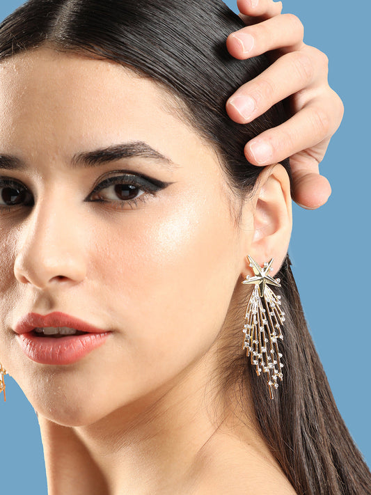 Gold Plated Party Designer Stone Drop Earring For Women