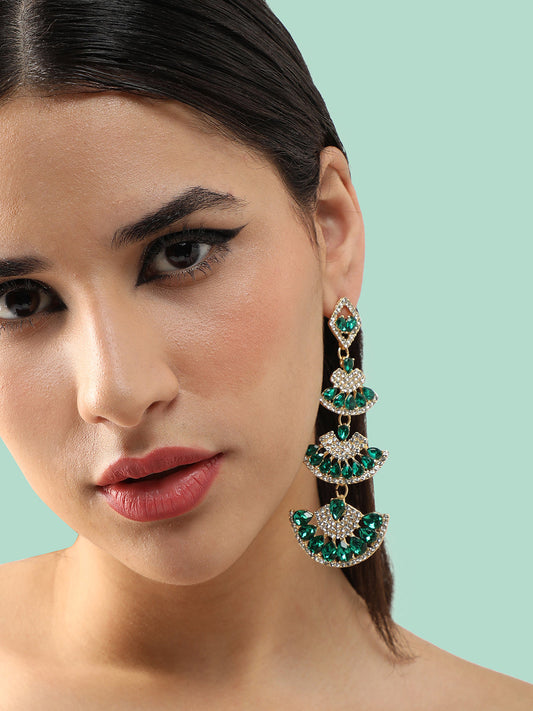 Gold Plated Party Designer Stone Drop Earring For Women