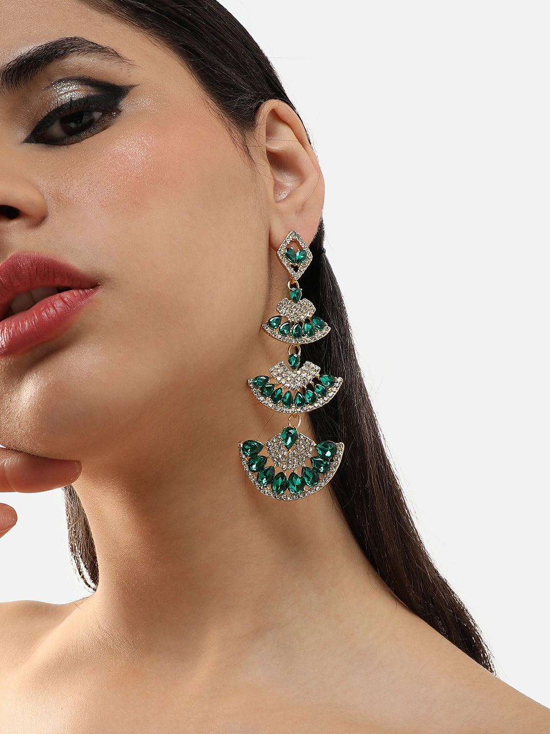 Gold Plated Party Designer Stone Drop Earring For Women