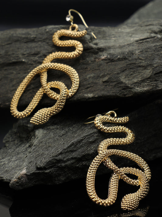 GOLD PLATED SNAKE DESIGN DROP EARRINGS FOR WOMEN