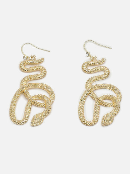 GOLD PLATED SNAKE DESIGN DROP EARRINGS FOR WOMEN