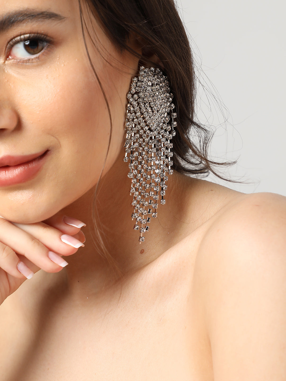 Silver Plated Designer Stone Drop Earring