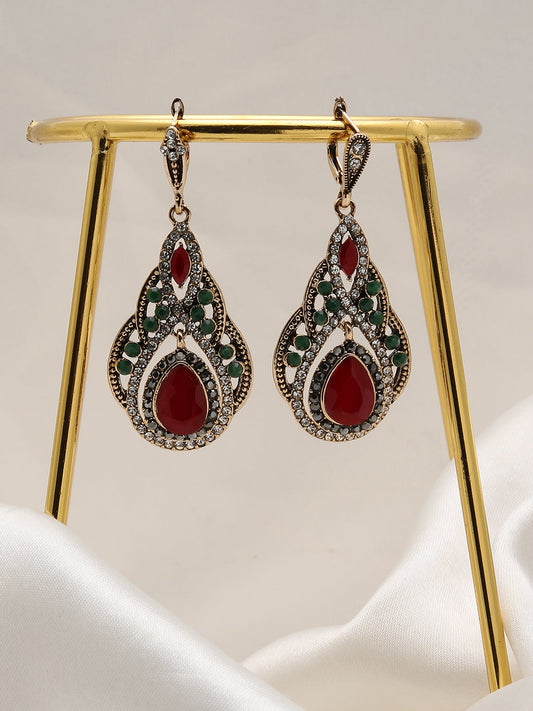 Gold Plated Designer Stone Drop Earring