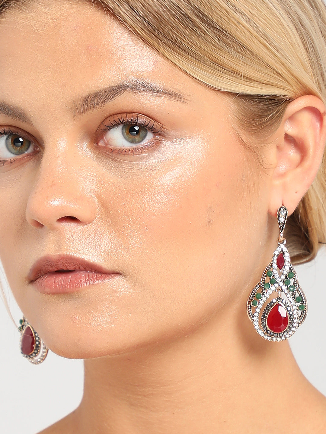 Gold Plated Designer Stone Drop Earring