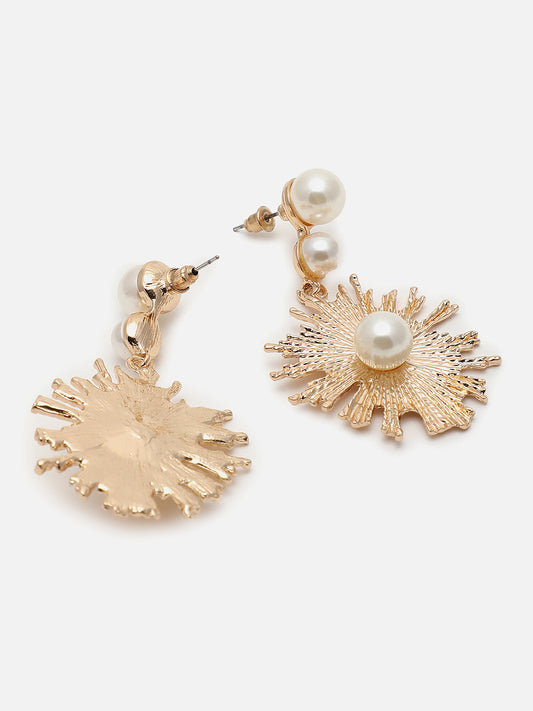 GOLD PLATED DESIGNER CONTEMPORARY DROP EARRING WITH PEARLS FOR WOMEN AND GIRLS