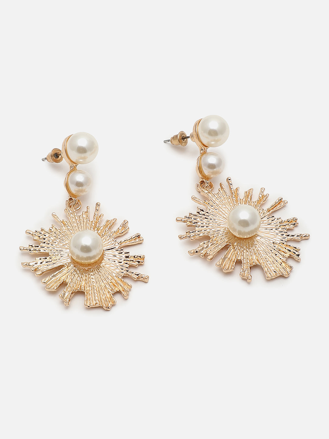 GOLD PLATED DESIGNER CONTEMPORARY DROP EARRING WITH PEARLS FOR WOMEN AND GIRLS