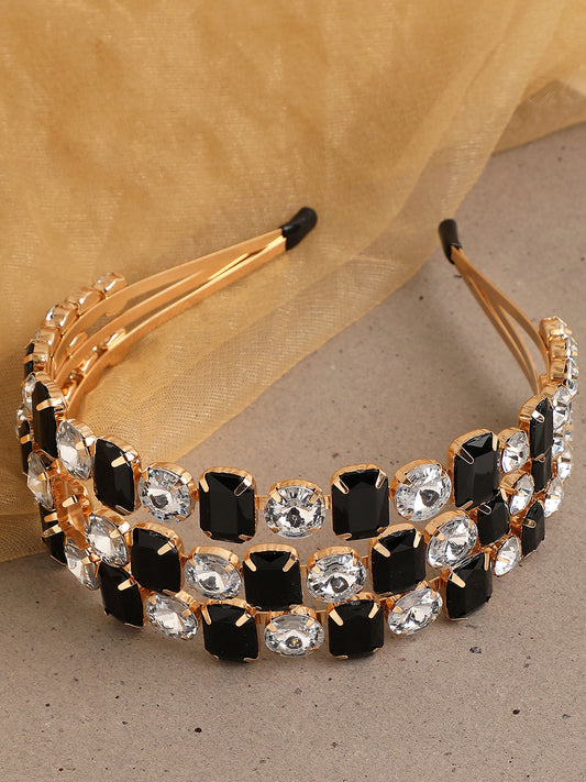 Black Stones Gold Plated Hairband