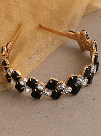 Black Stones Gold Plated Hairband