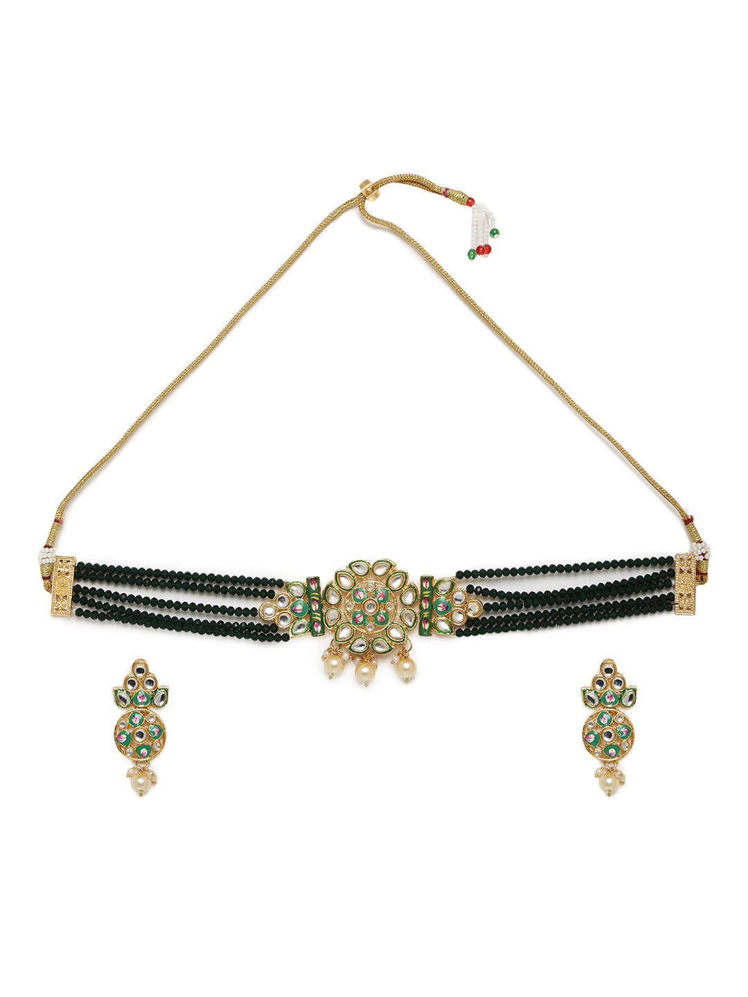 BLACK BEADS KUNDAN CHOKER SET
