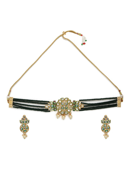 BLACK BEADS KUNDAN CHOKER SET