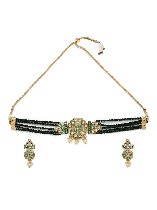 BLACK BEADS KUNDAN CHOKER SET