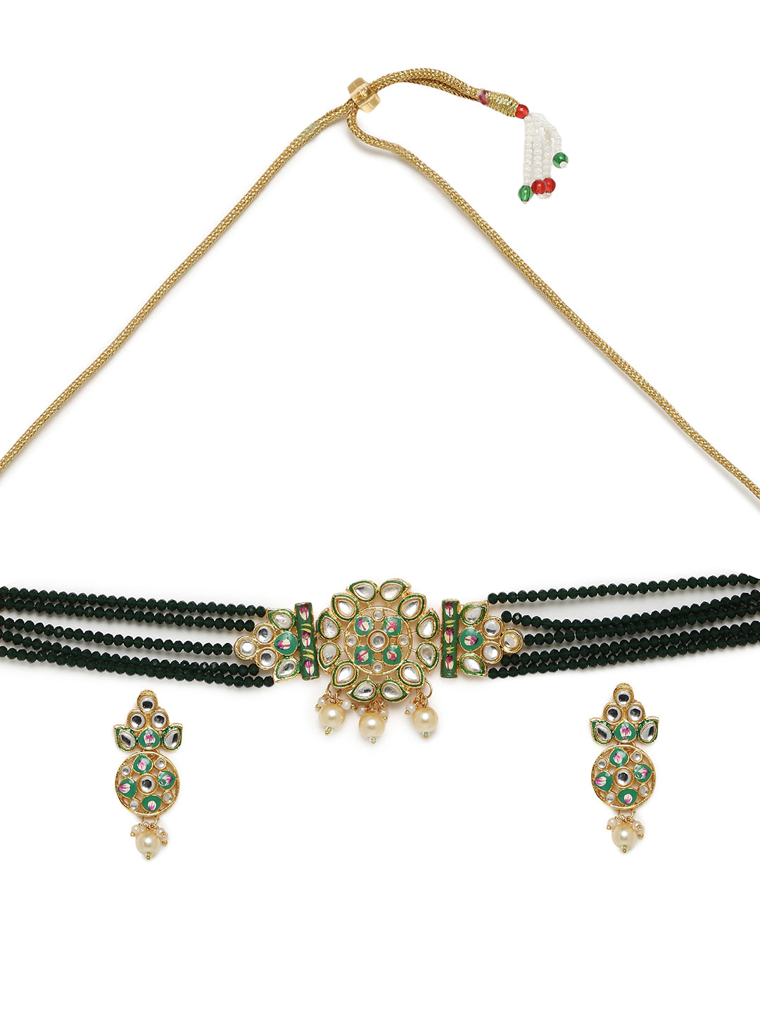 BLACK BEADS KUNDAN CHOKER SET
