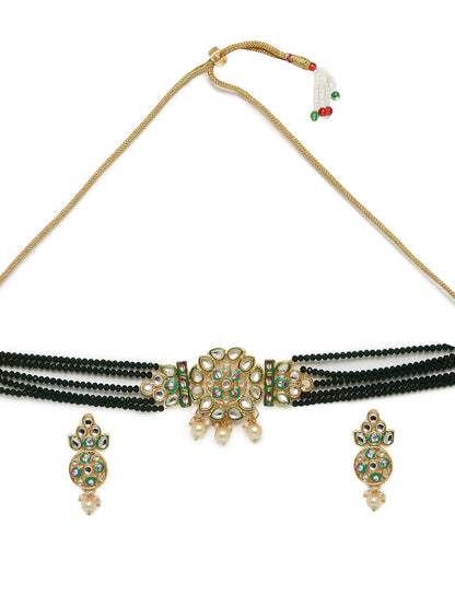 BLACK BEADS KUNDAN CHOKER SET