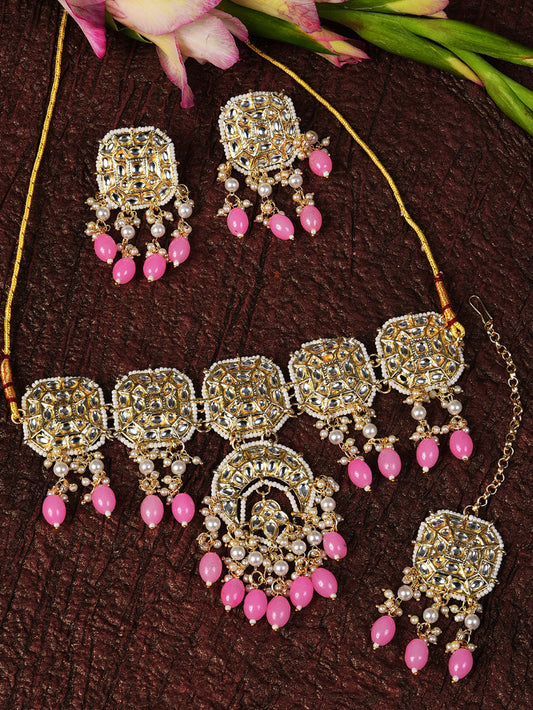 PINK KUNDAN BRIDAL JEWELLERY SET