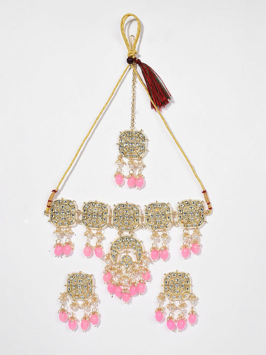 PINK KUNDAN BRIDAL JEWELLERY SET