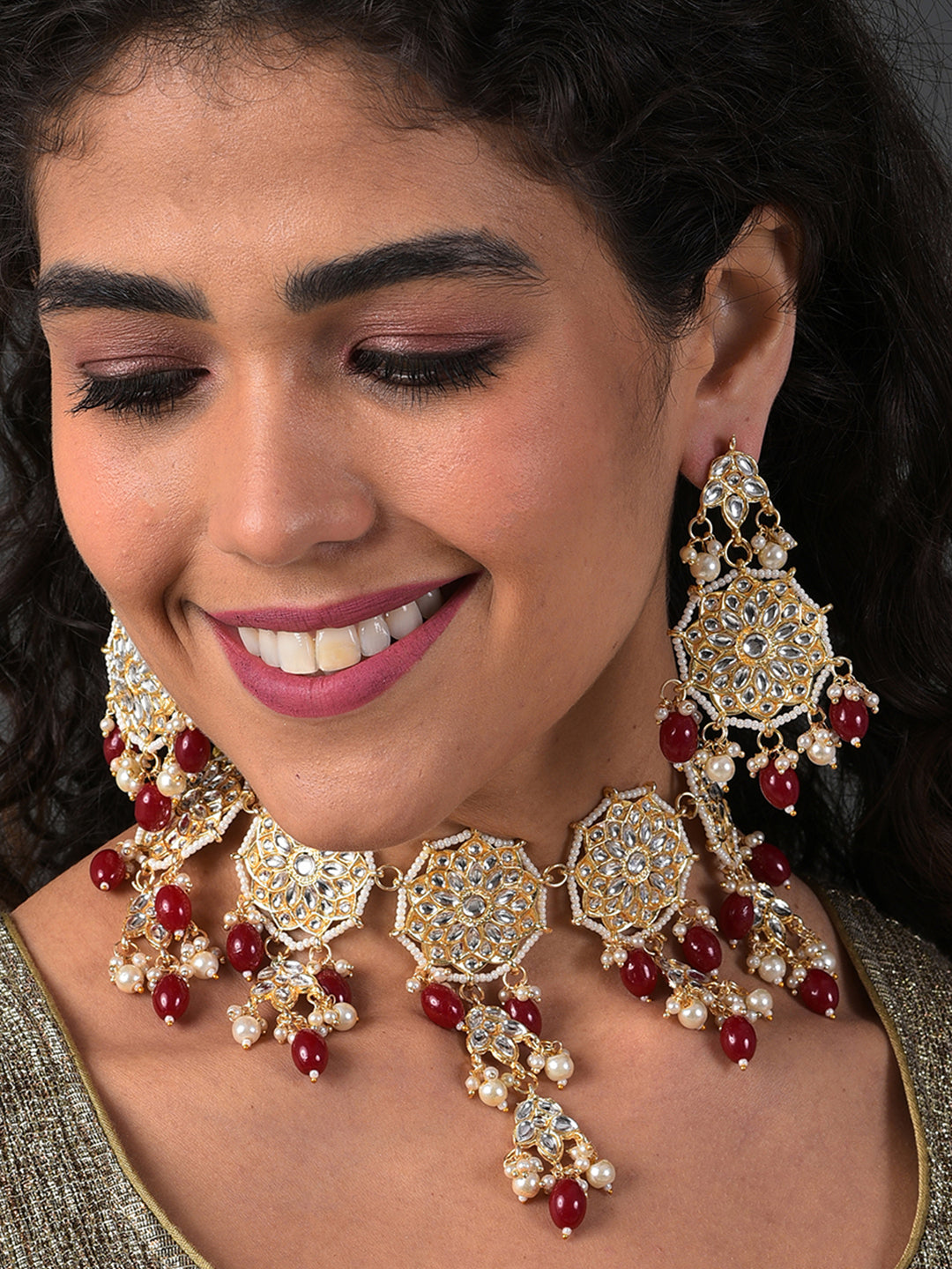 MAROON CHOKER WITH EARRING SET