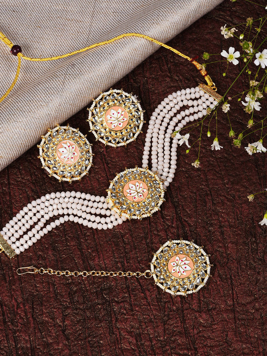 WHITE BEADS ROUND CHOKER SET