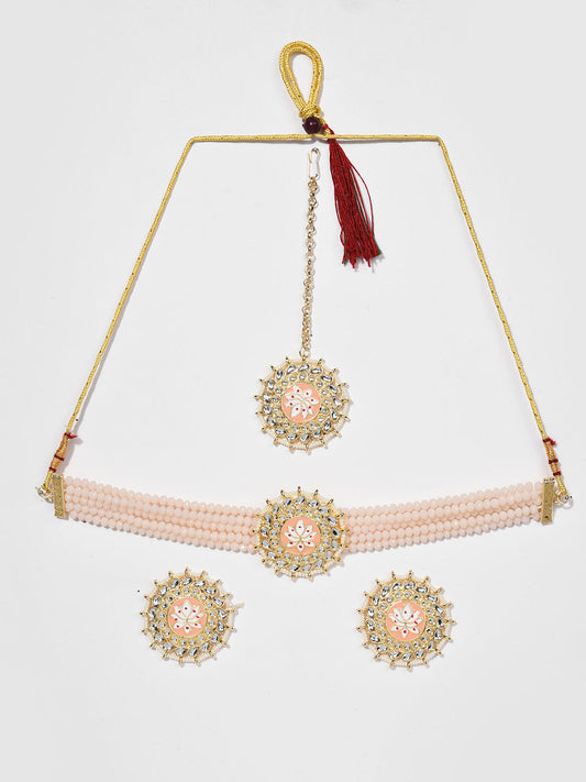 WHITE BEADS ROUND CHOKER SET