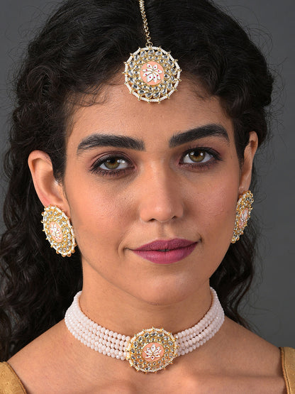 WHITE BEADS ROUND CHOKER SET