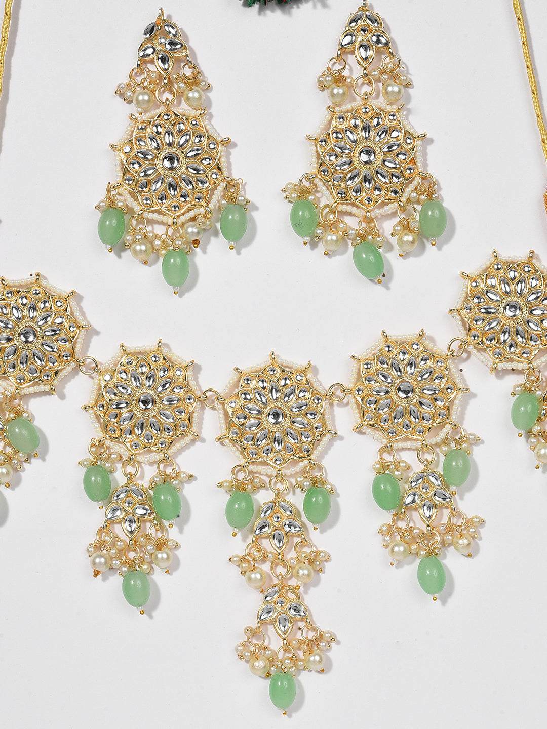 GREEN KUNDAN CHOKER WITH EARRING SET