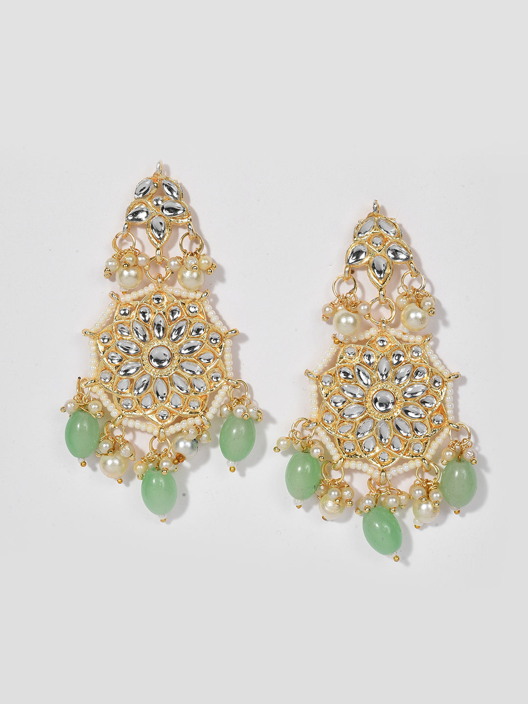 GREEN KUNDAN CHOKER WITH EARRING SET