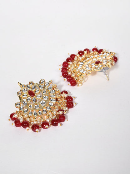 MAROON NECKLACE WITH EARRING & MAANGTIKA SET