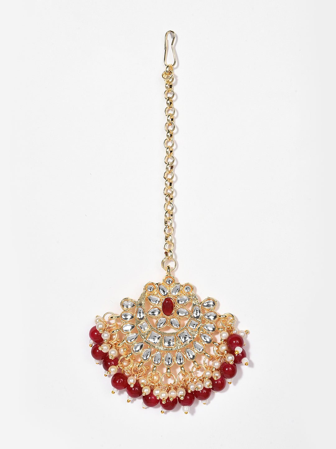 MAROON NECKLACE WITH EARRING & MAANGTIKA SET