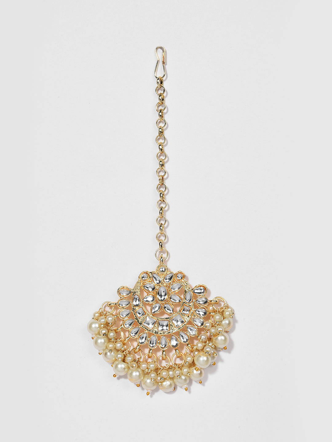 WHITE NECKLACE WITH MAANGTIKA & EARRING SET