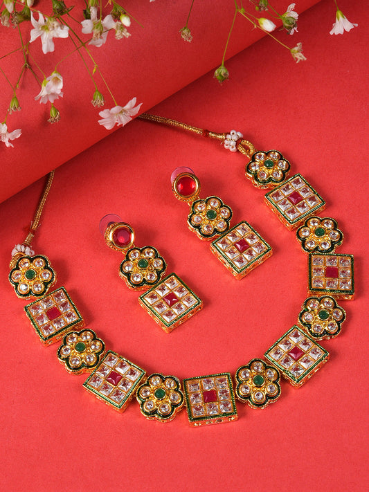 MULTI COLOUR SQUARED NECKLACE WITH EARRING SET