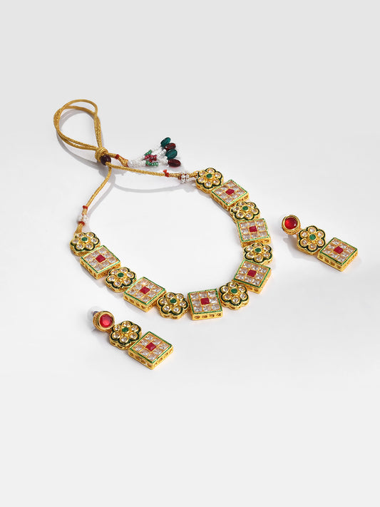 MULTI COLOUR SQUARED NECKLACE WITH EARRING SET