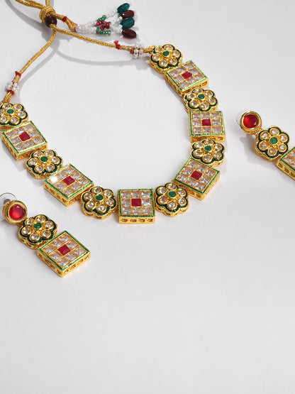 MULTI COLOUR SQUARED NECKLACE WITH EARRING SET