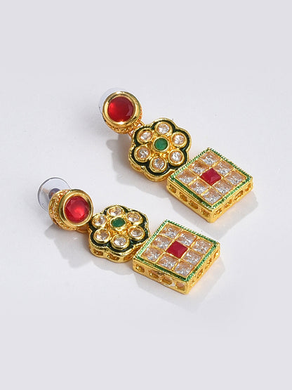 MULTI COLOUR SQUARED NECKLACE WITH EARRING SET