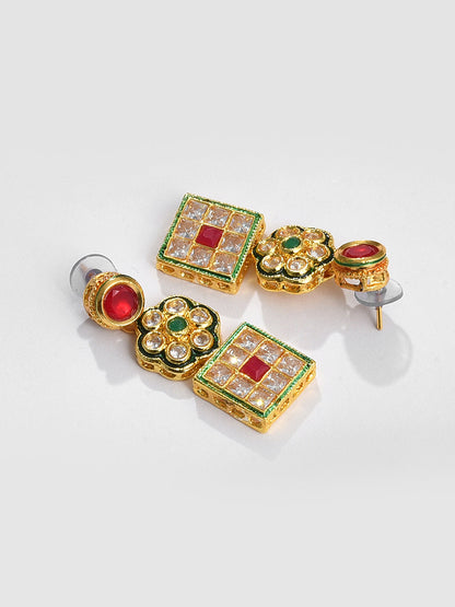 MULTI COLOUR SQUARED NECKLACE WITH EARRING SET