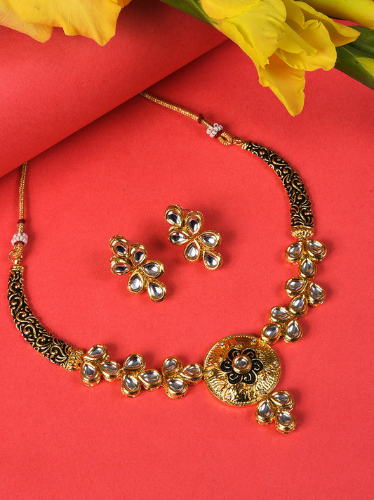 BLACK MEENAKARI & KUNDAN SET