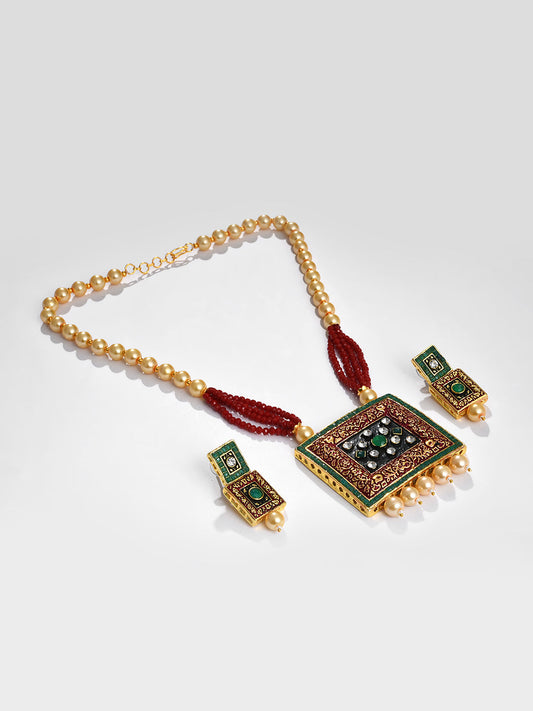 MULTI COLOURED SQUARE MALA WITH EARRINGS