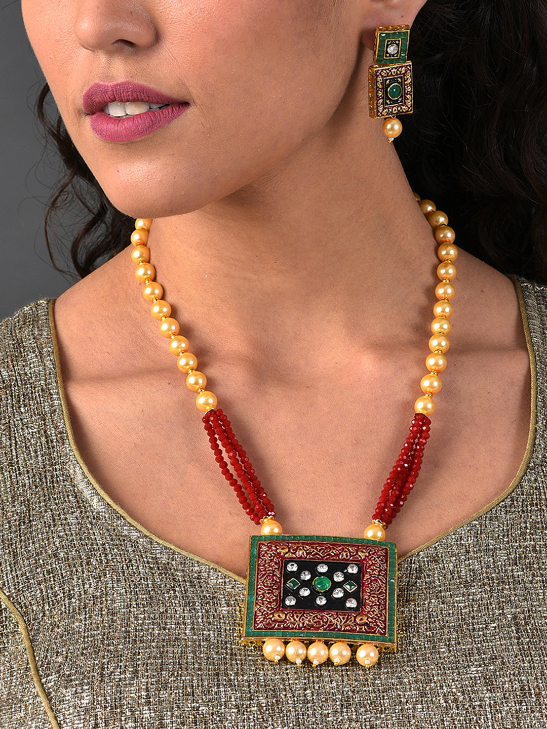 MULTI COLOURED SQUARE MALA WITH EARRINGS