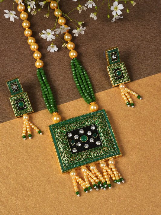 MEENAKARI SQUARE PENDANT MALA SET