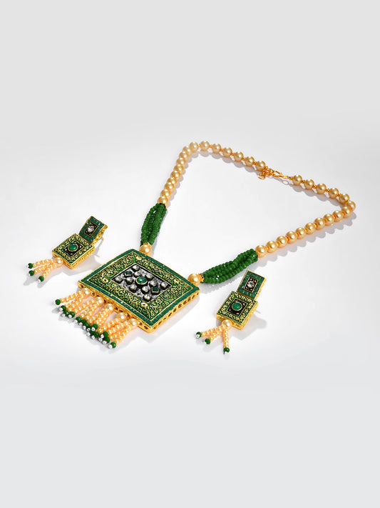 MEENAKARI SQUARE PENDANT MALA SET