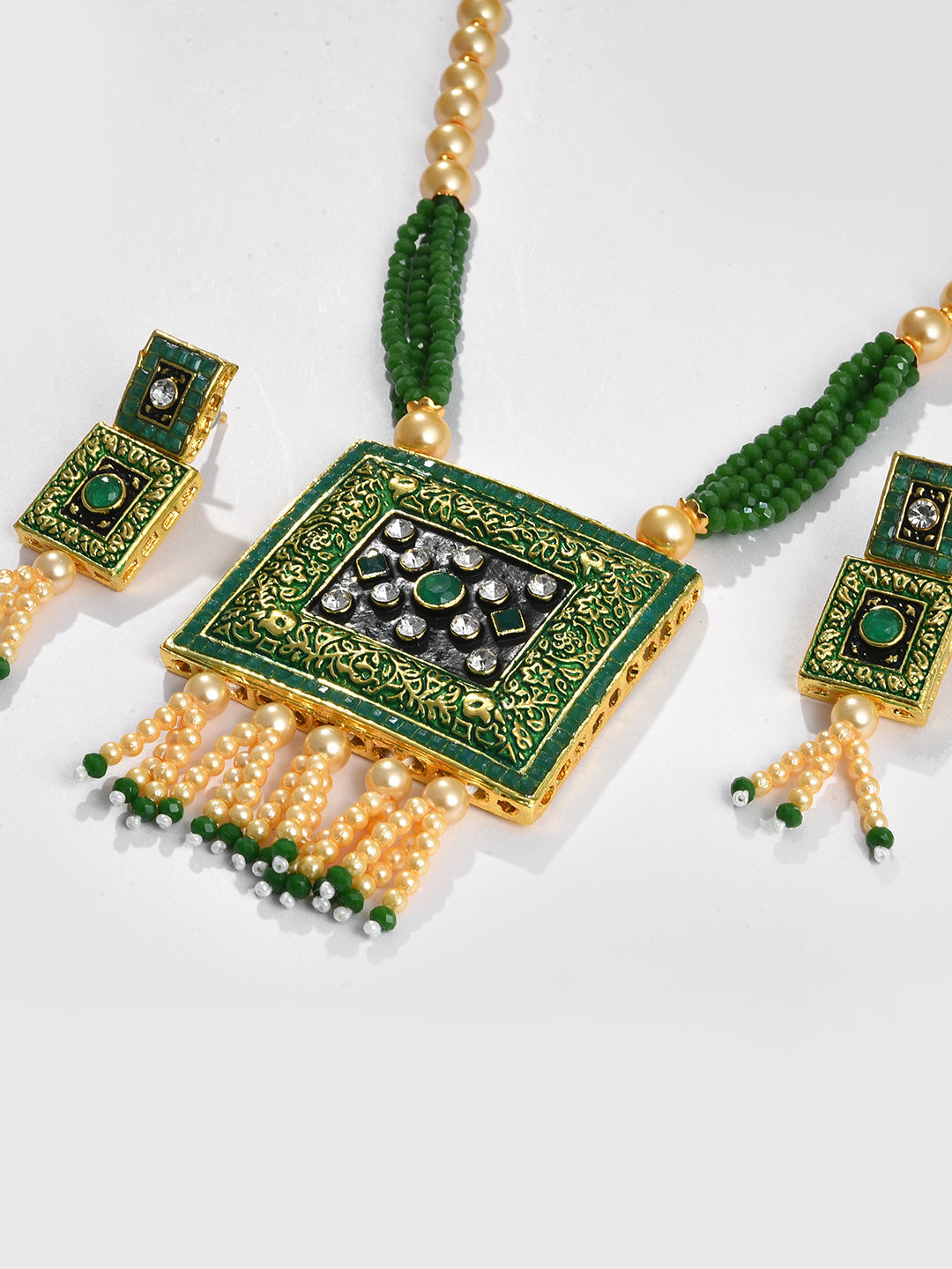 MEENAKARI SQUARE PENDANT MALA SET