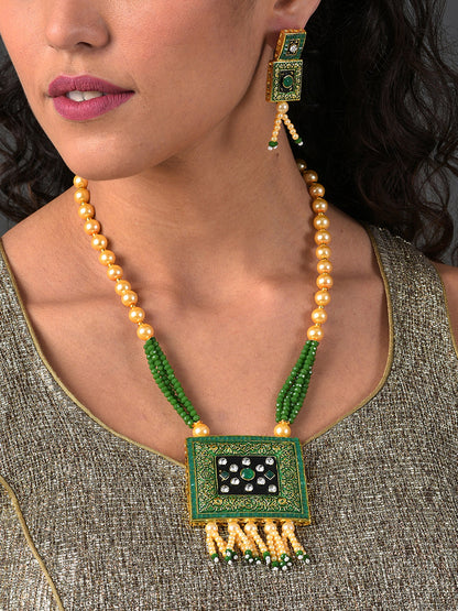 MEENAKARI SQUARE PENDANT MALA SET